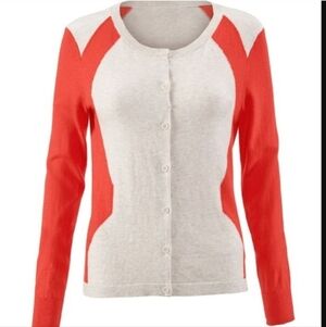 CABi #192 Hourglass Cardigan Sweater Size M 6 8 Orange Red Cream Retro Curves